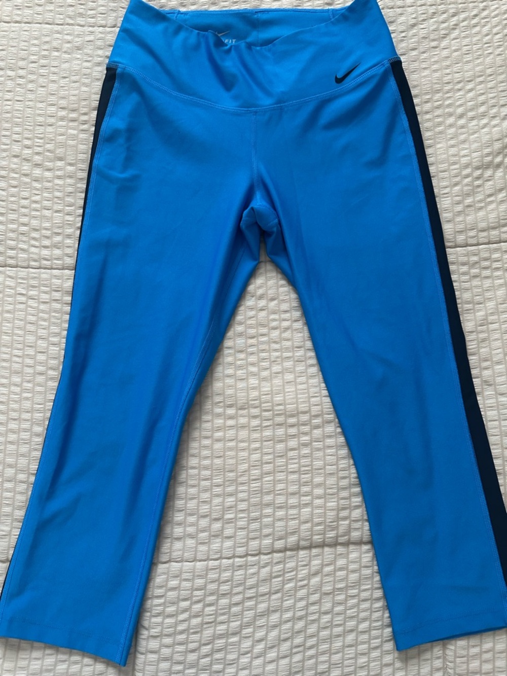 Nike Girls' Bright Blue Capri Leggings with Black Side Panels